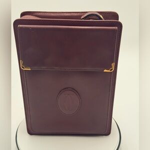 CARTIER Must Line Clutch Bag Leather Bordeaux Dark Red With Wristlet Attachment
